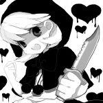  1girl akira_(natsumemo) bad_id bulleta capcom child female heart hood knife monochrome short_hair solo vampire_(game) 