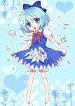  1girl :o bad_id barefoot bloomers blue21 blue_eyes blue_hair bow cirno flower frog frozen hair_bow highres ice open_mouth ribbon short_hair skirt_basket solo touhou underwear wings 