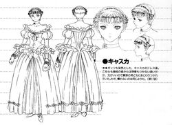  90s alternate_costume berserk casca dress gloves headdress high_heels production_art profile ribbon shoes short_hair 