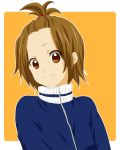  1girl brown_eyes brown_hair female forehead high_ponytail k-on! moutiko ponytail short_hair smile solo tainaka_ritsu top_ponytail track_suit 