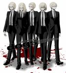  5girls alternate_costume bespectacled blonde_hair blood calanthe_(artist) clare_(claymore) claymore crossover deneve formal glasses helen jean miria multiple_girls pant_suit parody reservoir_dogs suit 