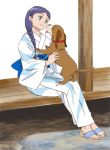  00s 1girl alternate_hairstyle braid dog feet gonbee japanese_clothes kimono kuga_natsuki my-hime sandals sitting solo veranda 