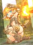  1girl absurdres aqua_eyes armpits ass blonde_hair celosia claws fire flat_chest giant giantess highres horns panties personification scan shadow_of_the_colossus shigatake short_hair side-tie_panties solo tail tears underwear 