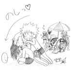  1girl 6+boys firstsky_(artist) haruno_sakura hatake_kakashi hoshigaki_kisame lowres monochrome multiple_boys naruto natsudori orochimaru team7 uchiha_itachi uchiha_sasuke uzumaki_naruto yakushi_kabuto 