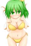  1girl bikini blush breasts cleavage daiyousei female green_hair happy large_breasts mokuyou older short_hair side-tie_bikini simple_background smile solo swimsuit the_embodiment_of_scarlet_devil touhou white_background wings 