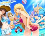  /\/\/\ 6+girls adjusting_clothes adjusting_swimsuit arms_up ass ball beachball bikini blonde_hair blue_eyes blue_hair breasts brown_hair cleavage clouds cosmic_break crimrose front-tie_top grin happy hat innertube jikun_hu jikun_long large_breasts lazflamme light_rays lily_rain long_hair looking_back midriff multiple_girls navel ocean open_mouth pink_hair ponytail purple_hair red_eyes redhead rei_(cosmic_break) sarong side-tie_bikini skirt sky smile soar_la_nimbus straw_hat sunbeam sunlight swimsuit tarabatron thoarla_nimbus twintails wading wakaba wallpaper water winberrl winberyll yellow_eyes zero_saber_girl 