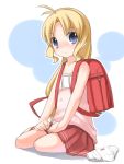  1girl aquaplus_(company) backpack bag blonde_hair blue_eyes blush child highres kashiwagi_hatsune kizuato leaf_(series) long_hair panties randoseru shouji_ayumu sitting solo underwear 