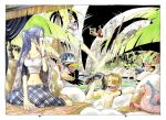  2girls 5boys angry antlers background backpack bag barefoot baseball_tee bird black_hair blonde_hair blue_hair bracelet breasts carue city cityscape cleavage color_spread cover cover_page denim duck eel fishing goggles goggles_on_head green_hair hair_over_one_eye hat jeans jewelry large_breasts lily_pad lizard long_hair medium_breasts midriff monkey_d_luffy multiple_boys multiple_girls nami_(one_piece) navel nefertari_vivi oda_eiichirou official_art one_piece orange_hair palm_tree pants pink_hat pitchfork plaid plaid_shirt plaid_skirt plant polearm princess raglan_sleeves reindeer roronoa_zoro sanji sarong shirt short_hair skirt smile spear straw_hat swim_trunks swimming tony_tony_chopper tree trident usopp water weapon wet yawning yellow_pants 