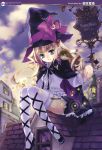  absurdres bird blonde_hair blue_eyes frills hat highres kuramoto_kaya owl star thigh-highs wand witch witch_hat 