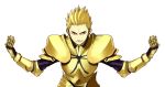  1boy armor blonde_hair earrings fate/stay_night fate_(series) gilgamesh jewelry male_focus photoshop red_eyes simple_background solo transparent_background 