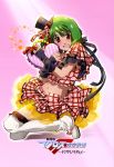  1girl absurdres arm_warmers frills green_hair hat highres macross macross_frontier midriff mini_hat mini_top_hat navel ranka_lee red_eyes short_hair solo star thigh-highs top_hat 