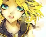  1girl :d aqua_eyes bad_id blonde_hair happy headphones kagamine_rin kimi_ni_sasagu_fantasia_(vocaloid) matsunaka_hiro nero_(pixiv93653) open_mouth smile solo vocaloid 