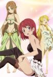  3girls absurdres aria_(seiken_no_blacksmith) blonde_hair blush breasts brown_hair cecily_cambell cleavage closed_eyes dressing duplicate highleg highres leotard lisa_(seiken_no_blacksmith) long_hair multiple_girls panties red_eyes redhead seiken_no_blacksmith short_hair thigh-highs underwear undressing very_long_hair 