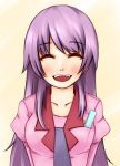  1girl 4shi ^_^ bakemonogatari closed_eyes long_hair monogatari_(series) purple_hair senjougahara_hitagi smile solo 