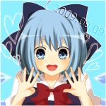  9 ahoge bad_id blue_eyes blue_hair bow cirno hair_bow hands number purin_jiisan ribbon smile the_embodiment_of_scarlet_devil touhou 