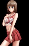  1girl anezaki_mamori bare_shoulders black_background blue_eyes brown_hair cheerleader crimson_comics eyeshield_21 midriff navel short_hair simple_background skirt solo transparent_background 