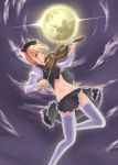  1girl blonde_hair clouds female hat instrument lunasa_prismriver midriff moon navel night outdoors red_eyes short_hair sky solo thigh-highs toritora touhou violin wink 