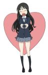  1girl akiyama_mio bangs black_hair blunt_bangs blush closed_eyes female full_body heart hime_cut k-on! legs long_hair moe_moe_kyun! mura_(kanojo_no_oukoku) school_uniform solo 