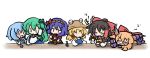  chibi drunk female food hakurei_reimu ibuki_suika kochiya_sanae moriya_suwako tatara_kogasa touhou yanagi_(nurikoboshi) yasaka_kanako |_| 