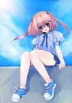  1girl brown_hair child female full_body original outdoors saibashi shoes short_hair skirt sky solo twintails 