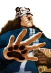  1boy animal_ears bartholomew_kuma bible book foreshortening gloves hands hat lack long_hair male_focus one_piece paws shichibukai simple_background solo 