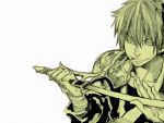  1boy armor avatar:_the_last_airbender avatar_(series) avici bad_id green jet_(avatar) male_focus monochrome nickelodeon short_hair simple_background solo sword twig weapon white_background 