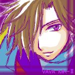  1boy android brown_hair earrings jewelry lowres male_focus rockan_x rockman rockman_x short_hair smile solo vava violet_eyes 