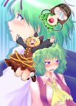  4girls antennae ascot blonde_hair blush bow bucket cape female green_eyes green_hair hair_bow in_bucket in_container kazami_yuuka kishimasa kisume kurodani_yamame multiple_girls plaid plaid_vest red_eyes short_hair touhou wavy_mouth wriggle_nightbug yellow_eyes youkai 