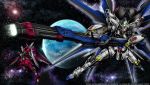  00s earth gundam gundam_seed gundam_seed_destiny huge_weapon infinite_justice_gundam mecha space star strike_freedom_gundam weapon 