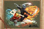  2boys aang avatar:_the_last_airbender avatar_(series) bald fire mask multiple_boys nickelodeon ninja staff sword torata weapon wind zuko 