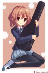  1girl brown_eyes brown_hair female full_body hair_ornament hairclip hirasawa_yui instrument_case k-on! pantyhose pcmaniac88 school_uniform shoes skirt smile solo uwabaki 