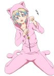  +_+ alternate_hairstyle animal_hood cat_hood hood kneeling multicolored_hair murata_isshin nia_teppelin open_mouth pajamas short_hair tengen_toppa_gurren_lagann 