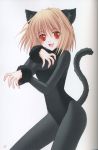  00s 1girl absurdres animal_ears arcueid_brunestud artbook blonde_hair cat_ears cat_tail catsuit highres leotard nishiwaki_yuuri pantyhose red_eyes scan short_hair solo tail tsukihime type-moon 