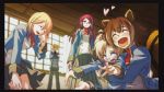  2boys 3girls animal_ears arc_system_works blazblue blazblue:_calamity_trigger blazblue:_continuum_shift blonde_hair blush brown_hair carl_clover glasses heart hug jin_kisaragi kisaragi_jin laughing long_hair makoto_nanaya multiple_boys multiple_girls noel_vermillion official_art redhead saliva school_uniform squirrel squirrel_ears squirrel_tail sweatdrop tail tsubaki_yayoi you_gonna_get_raped 