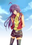  belt long_hair purple_hair saotome_rei school_uniform shorts slifer_red_uniform thigh-highs violet_eyes yu-gi-oh! yuu-gi-ou_gx 