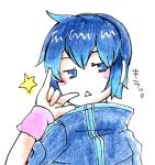  1boy :&lt; \m/ blue blue_eyes blue_hair headphones headset kumono_tsuki lowres makoto_yoru male_focus multicolored_eyes multicolored_hair original seikan_hikou solo star utau 