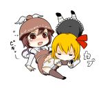  2girls blonde_hair chibi female hat multiple_girls mystia_lorelei panties print_panties red_eyes ribbon rumia short_hair simple_background skirt tears torque touhou underwear white_background wings youkai 