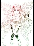  1girl barefoot fairy goddess green highres ilvana lineart long_hair original solo tattoo wings 