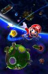  1boy 3d absurdres blue_eyes brown_hair chiko_(mario) facial_hair gloves hat highres mario super_mario_bros. mustache nintendo official_art overalls planet ship smile space super_mario_bros. super_mario_galaxy watercraft 