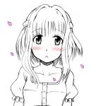  1girl blush cherry_blossoms hidamari_sketch monochrome nazuna petals sketch solo spot_color 