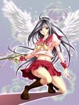  black_hair hairband long_hair midriff original red_eyes school_uniform skirt thigh-highs trimcolor weapon wings 