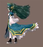  1girl ar_tonelico ar_tonelico_ii boots dress ekusutoy female full_body glasses green_hair gust hair_ornament hat infel long_hair simple_background solo 