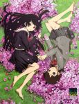  2girls bangs barefoot black_hair black_serafuku blunt_bangs enma_ai feet hime_cut jigoku_shoujo mikage_yuzuki multiple_girls official_art school_uniform serafuku 