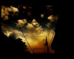  bad_id clouds house night no_humans pole power_lines sarugetty scenery shimei_jien sky sunset wire 