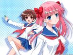  brown_hair haramura_nodoka horiguchi_hiroshi miyanaga_saki pink_hair saki school_uniform twintails 