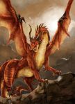  bad_id claws dragon gigandal_federation highres horns horse horseback_riding knight michii_yuuki mountain pixiv pixiv_fantasia pixiv_fantasia_3 red_eyes riding spikes wings 