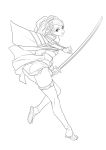  1girl armor ban momohime monochrome oboro_muramasa ponytail solo thigh-highs 