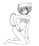  animal_ears barefoot bikini cat_ears cat_tail glasses hidamari_sketch kneeling kumichi monochrome sae sketch swimsuit tail 