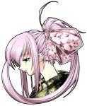  artist_request cherry_blossoms hair_ribbon japanese_clothes kimono long_hair neck pink_hair ponytail profile ribbon sakura 