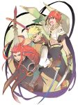  3boys asch ayumiso blonde_hair blue_eyes gloves green_eyes guy_cecil long_hair luke_fon_fabre male_focus midriff multiple_boys open_mouth pants redhead smile surcoat sword tales_of_(series) tales_of_the_abyss weapon 